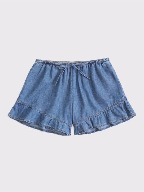 Abercrombie & Fitch Pants - Abercrombie & Fitch Light Blue Denim Drawstring Ruffle Shorts